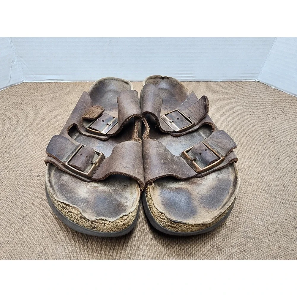 Birkenstock Two Strap Arizona Sandals Brown Leather Women 10 Men 8